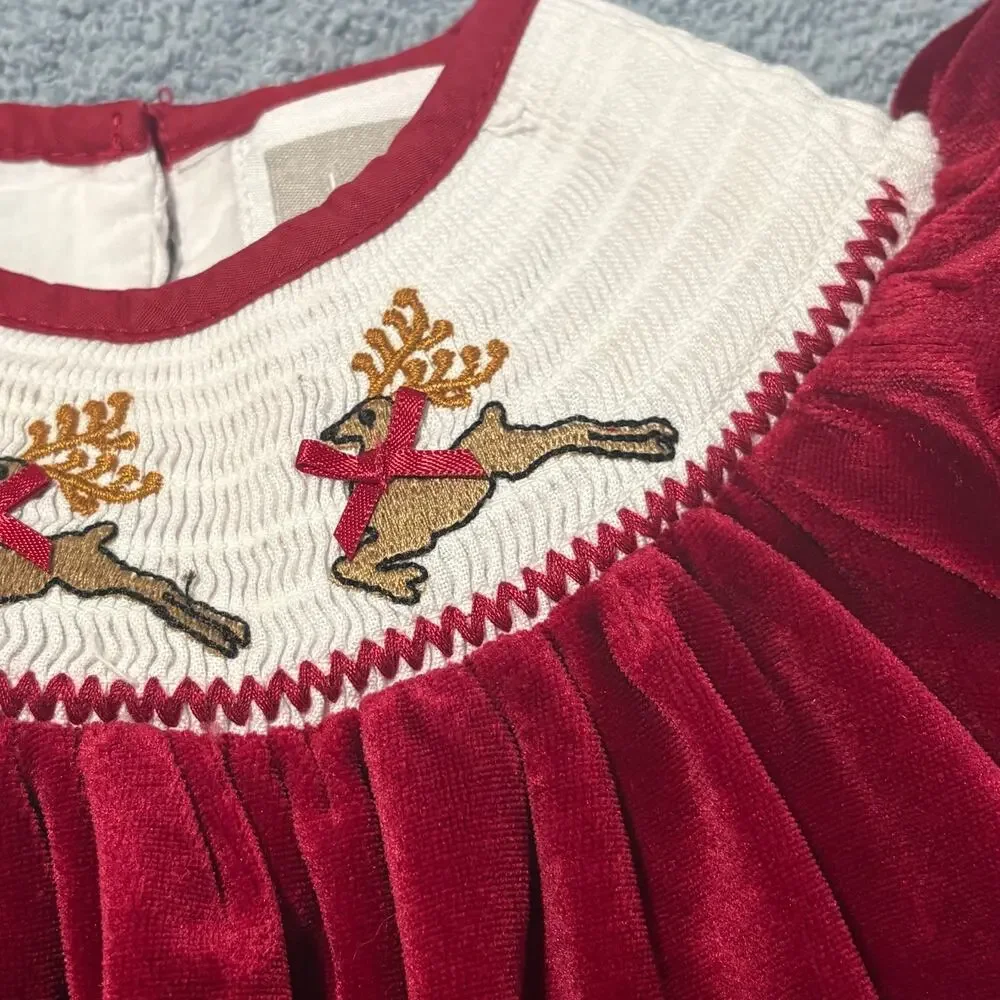Vintage/Lil Cactus/Smoked Dress/Red/3-6 months/ Christmas Raindeer